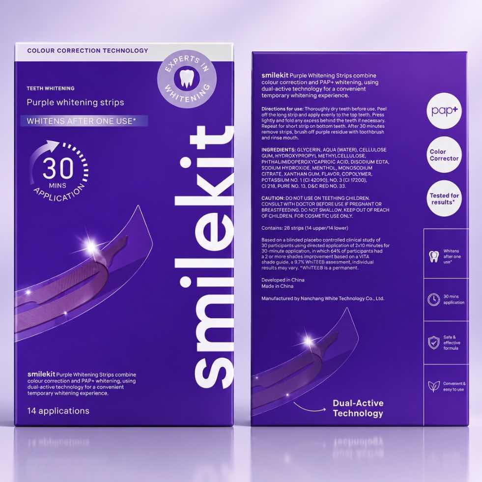 Bandes blanchissantes dents SmileKit Violet – Blanchiment dentaire maison efficace