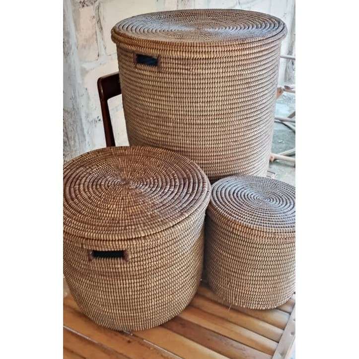 Lot de 3 paniers de rangement africains tressés en fibres naturelles décoratifs