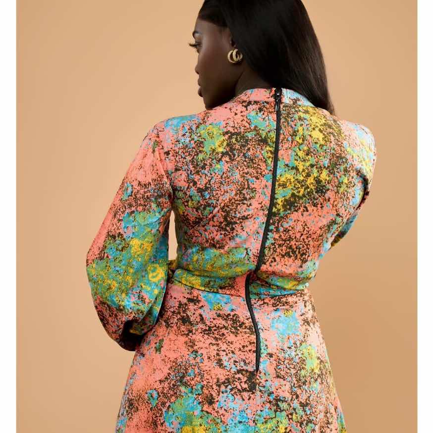 Robe coton multicolore femme longue imprimé abstrait, élégante et fluide