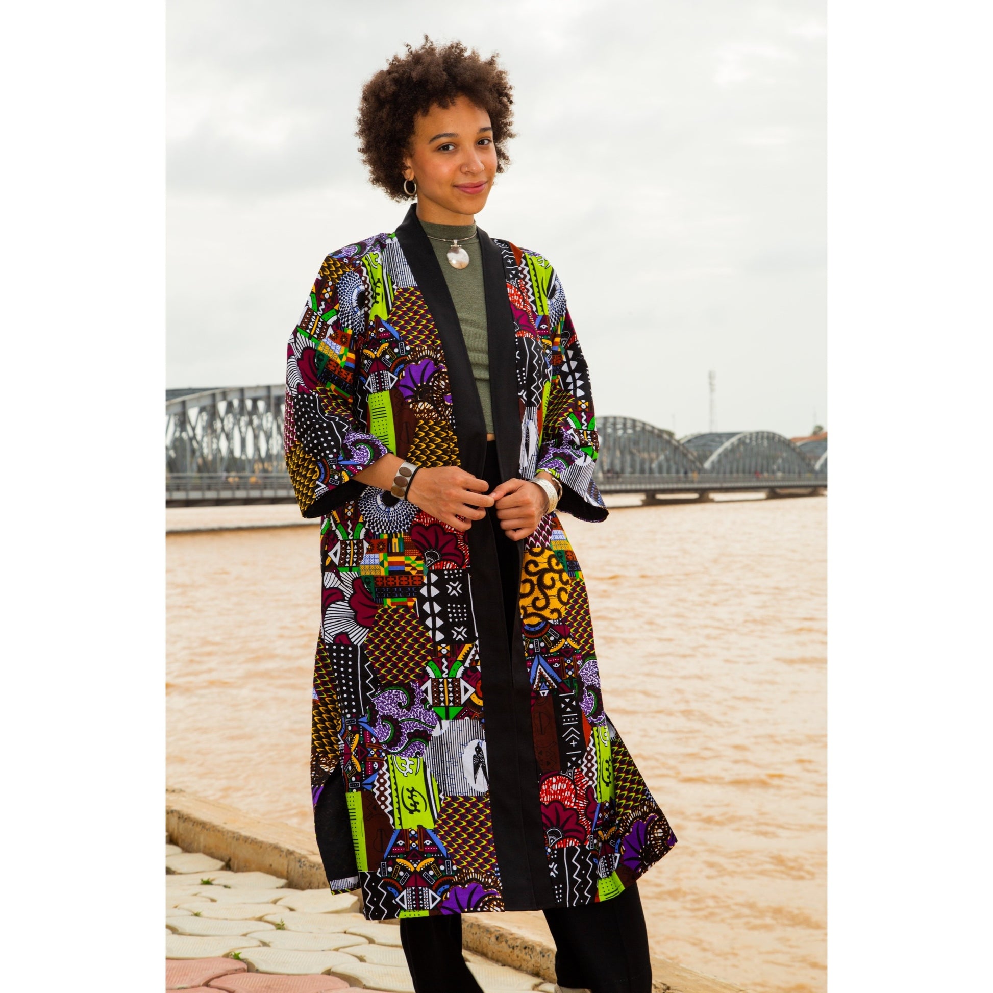 Kimono wax femme long coloré mi-saison