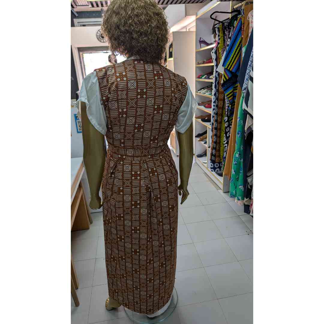 Kimono sans manches femme terracotta motif africain bohème chic