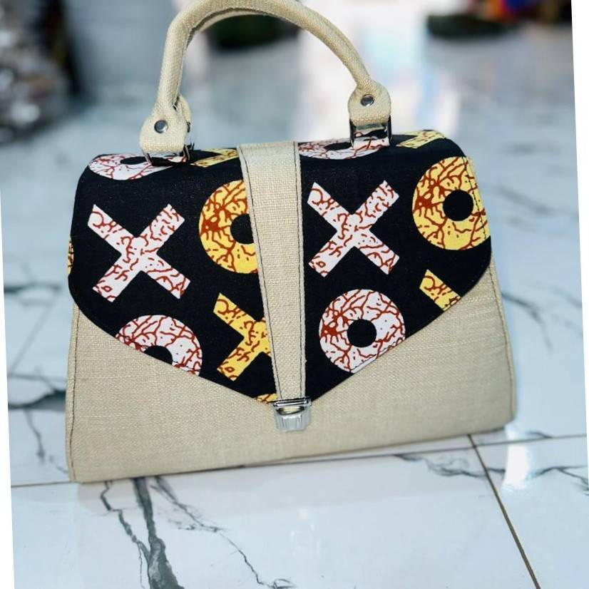 Sac à bandoulière femme bohème chic en toile de jute, orange et beige