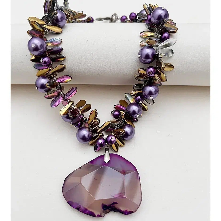 Parure Artisanale Coeur Violet en Agate - Élégance Luxueuse