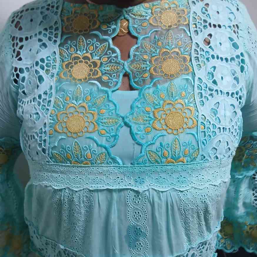 Robe longue dentelle femme brodée florale élégante manches longues multicolore