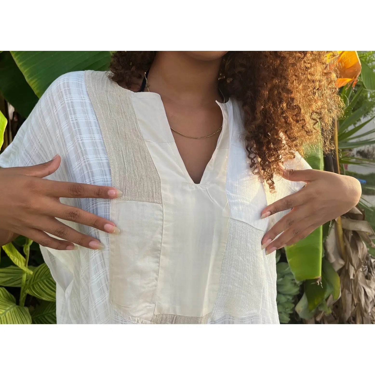 Tunique femme blanche en coton style patchwork