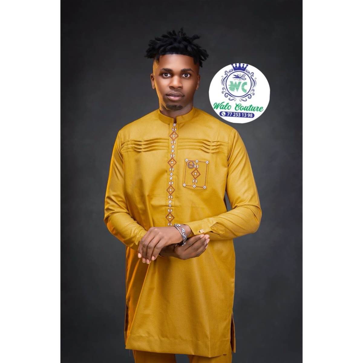Costume africain homme jaune – Ensemble veste et pantalon élégant cérémonie