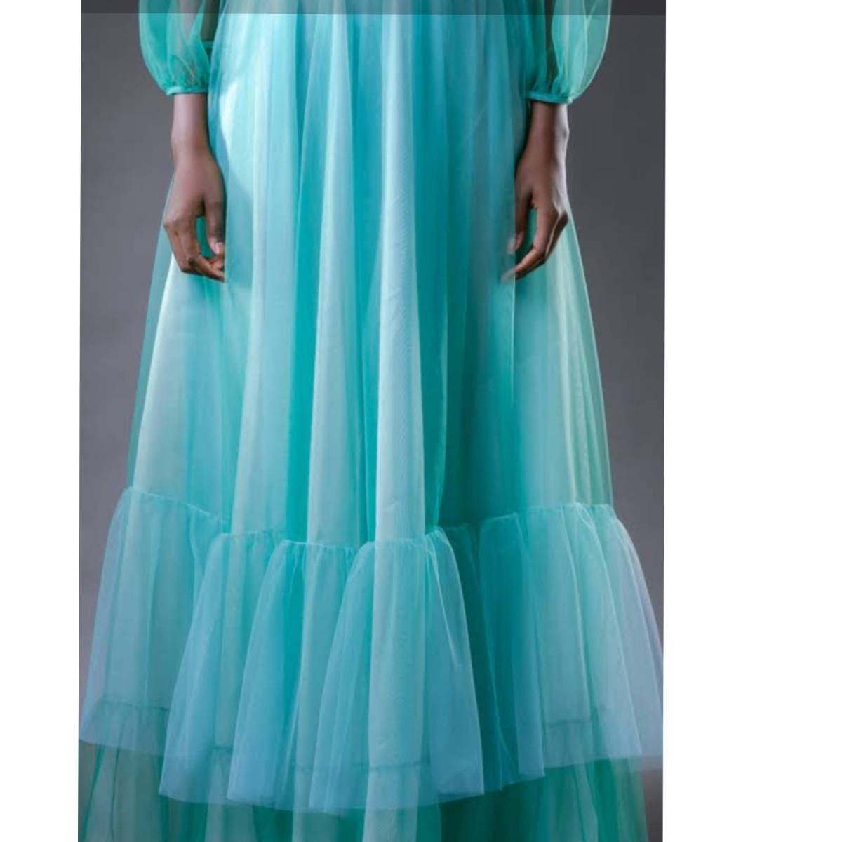 Robe Longue Femme Bleu Turquoise en Mousseline et Tulle
