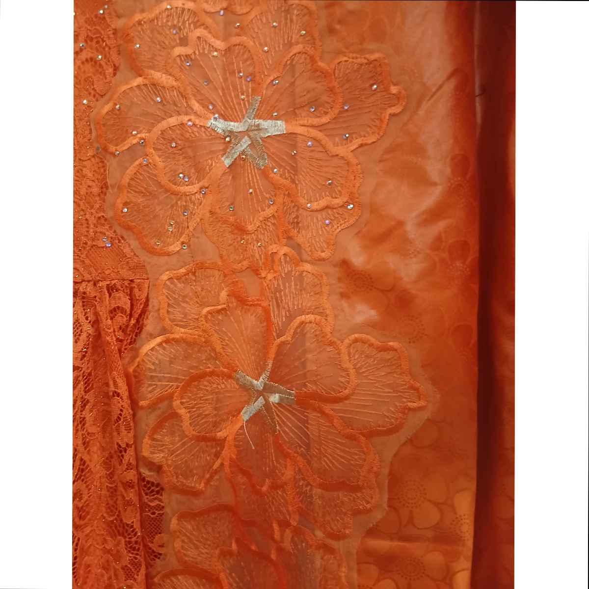 Robe geztner dentelle orange longue élégante, cérémonie et soirée femme