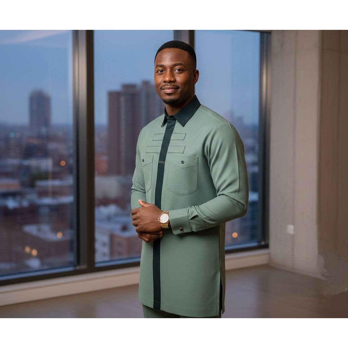 Ensemble costume homme vert sauge élégant coupe ajustée cérémonie chic