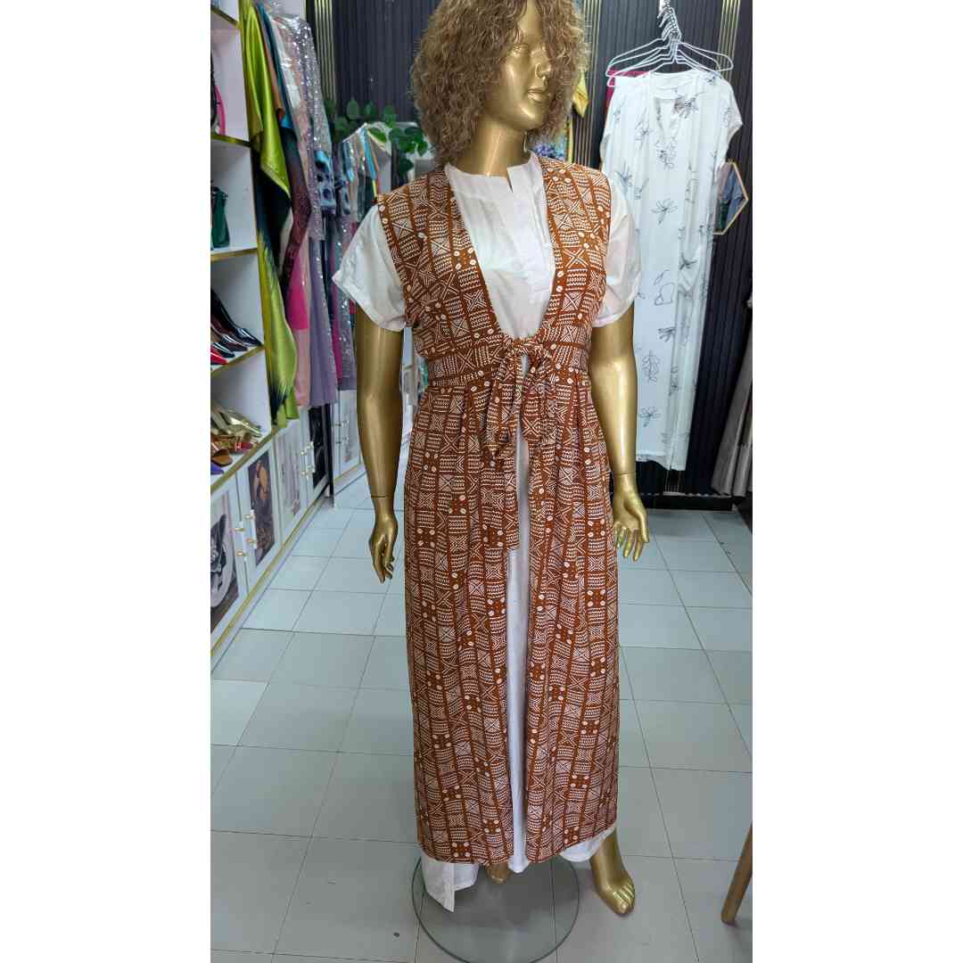 Kimono sans manches femme terracotta motif africain bohème chic