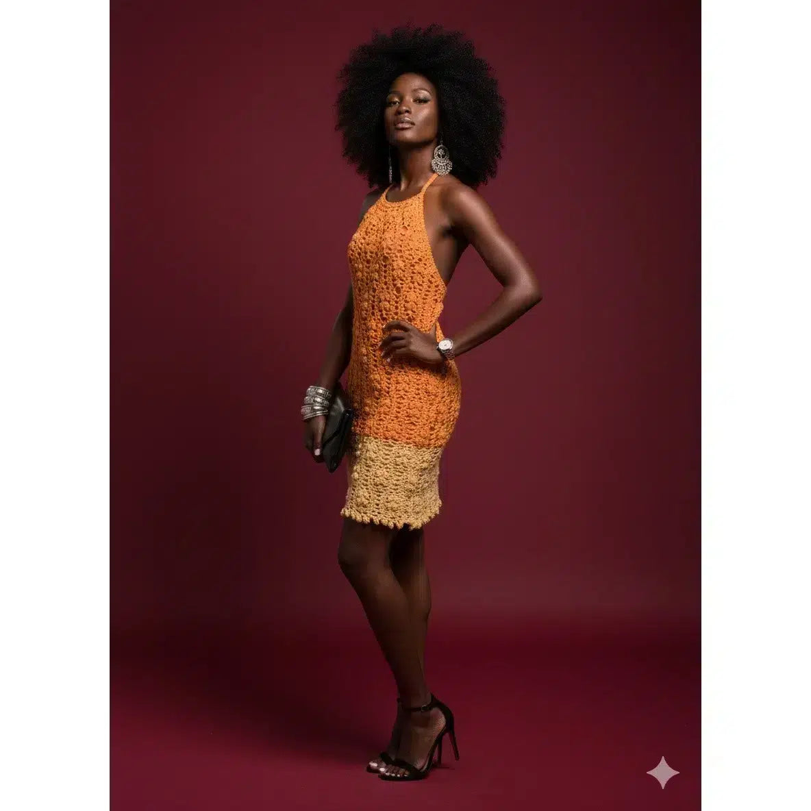 Robe crochet SUN bohème dégradé orange fait main