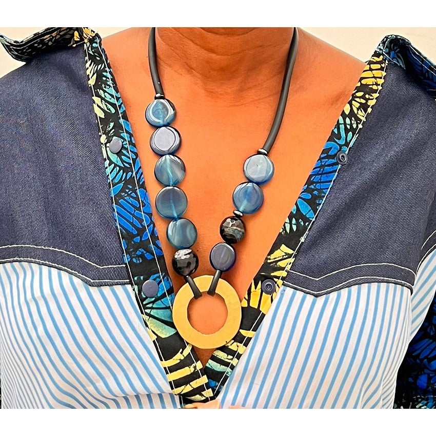 Collier Agate Bleu Artisanal - Élégance Bohème Chic et Originalité