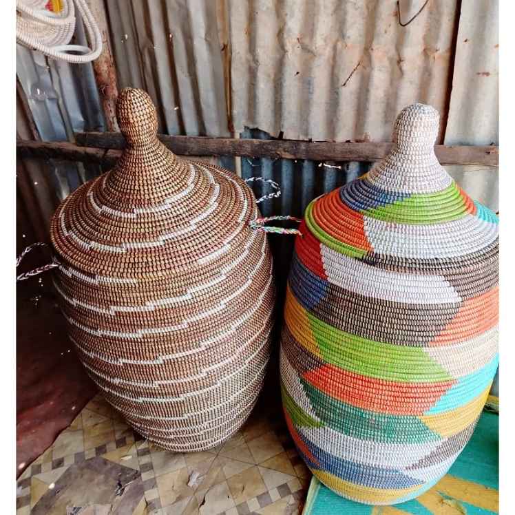 Duo panier à linge grande capacité multicolore, artisanal et déco maison