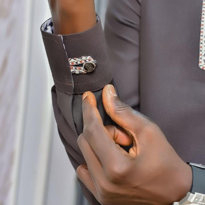 Costume africain homme 3 pièces noir élégant avec pagne tissé moderne