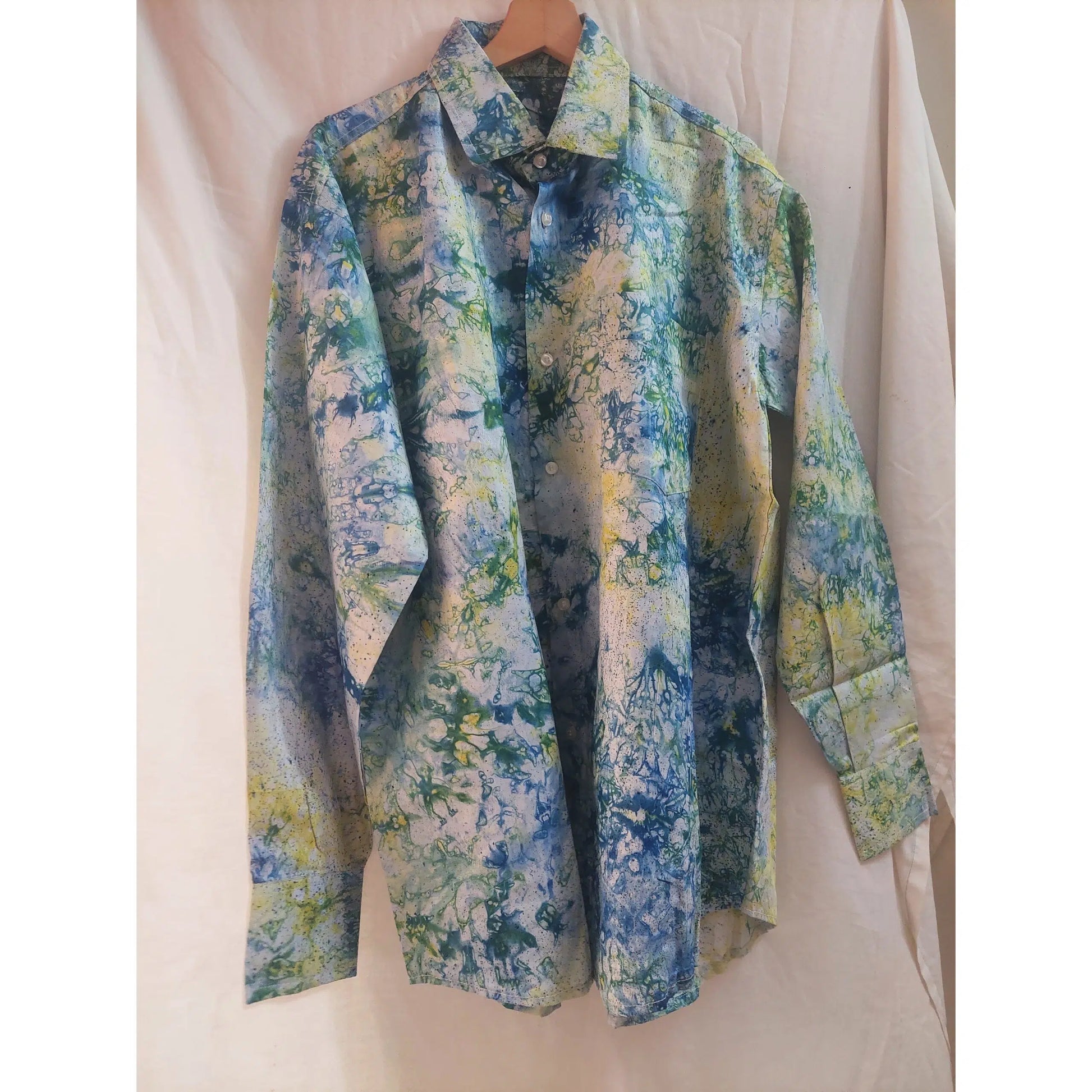 Chemise homme batik multicolore – manches longues, coton artistique 2XL