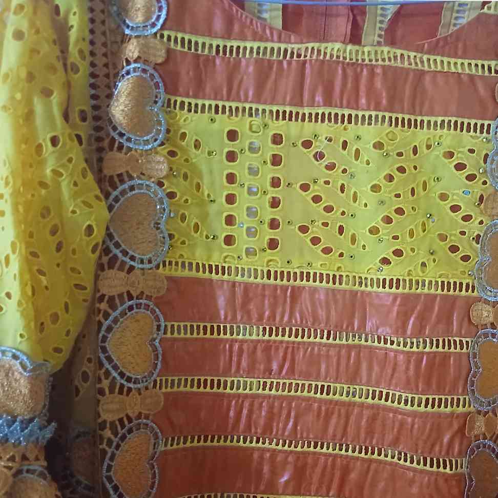 Robe bazin orange femme brodée, élégante cérémonie ou soirée grande taille