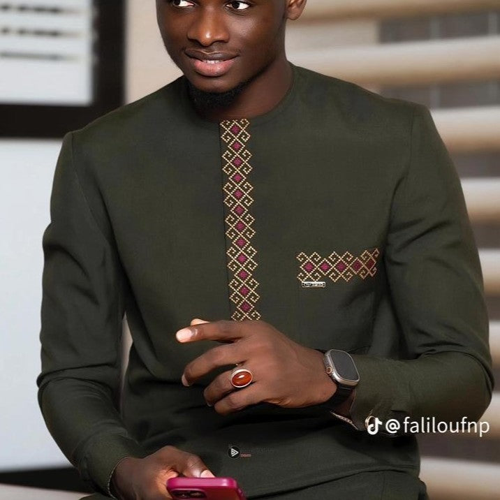 Vetement africain homme chic – Chemise africaine élégante coton brodée