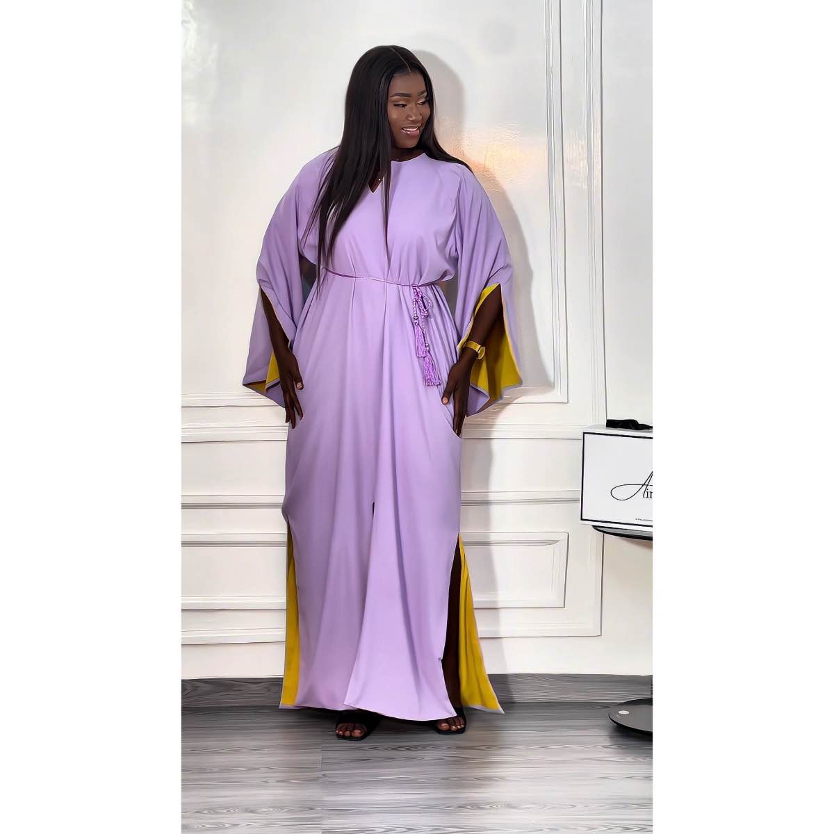 Jelaba femme soie de Médine violet et jaune