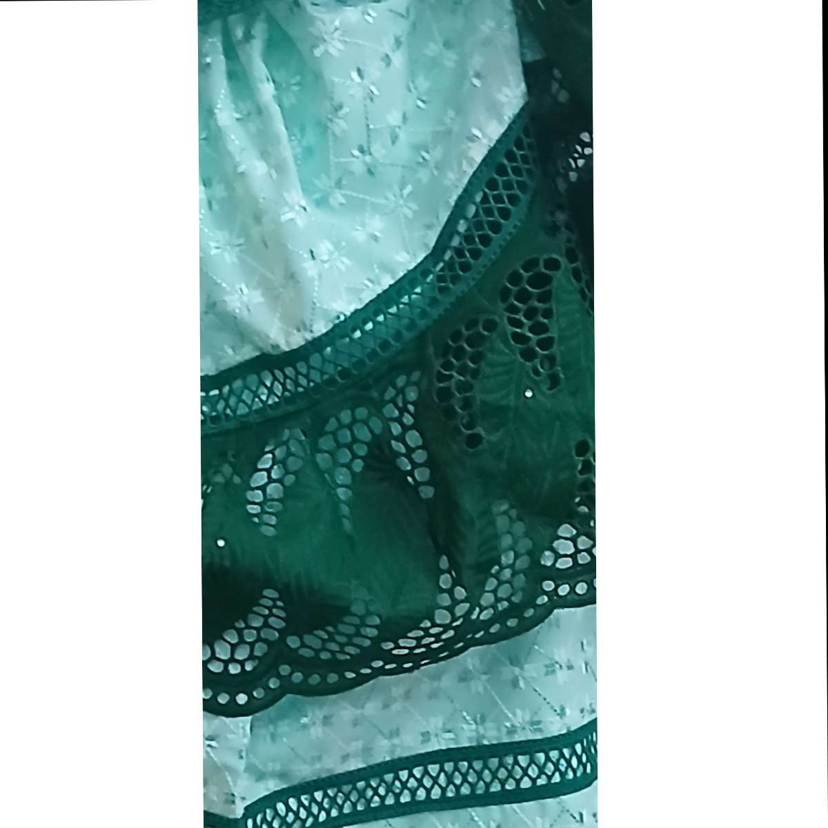 Ensemble jupe et haut femme vert brodé bohème chic dentelle coton léger