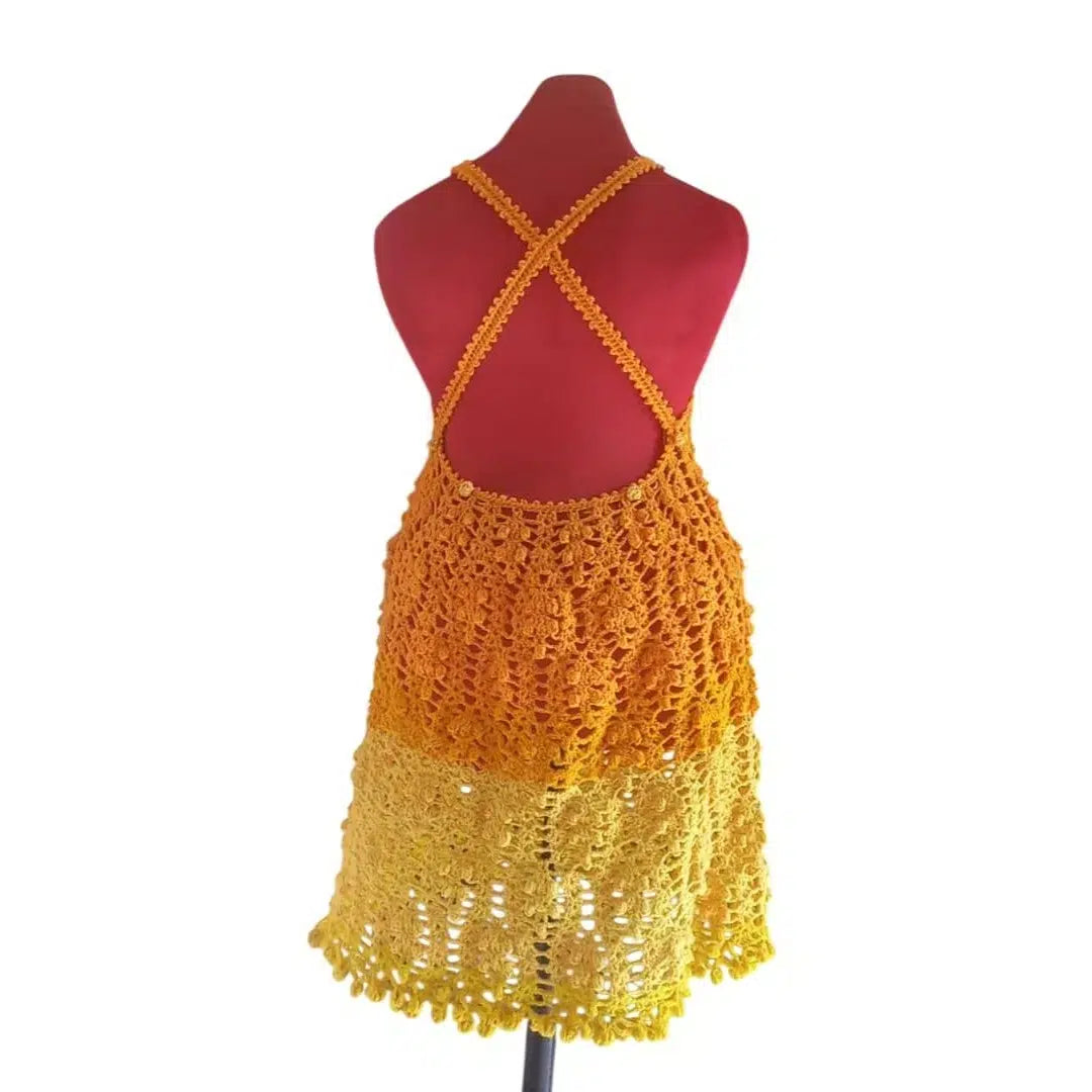 Robe crochet SUN bohème dégradé orange fait main