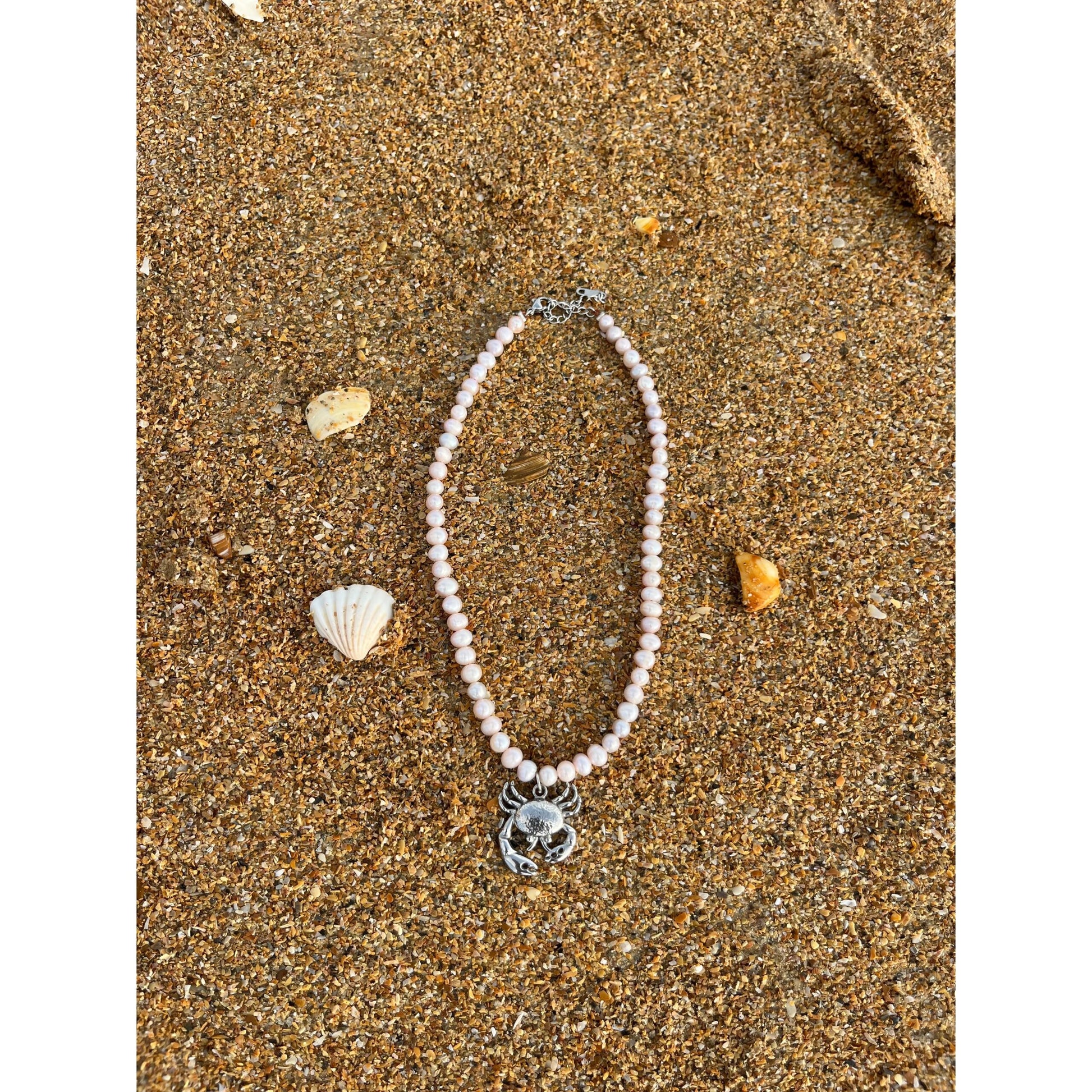 Collier perle d’eau douce crabe argenté acier inoxydable