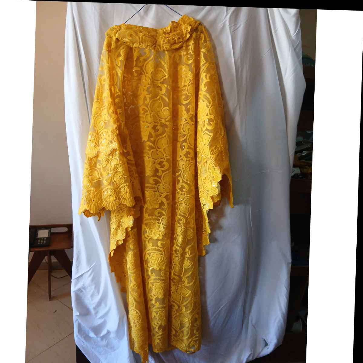 Robe bohème dentelle jaune longue